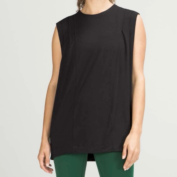 LULULEMON Black Modal Pleated Shoulder Tank Relaxed Oversized Top Size L - Picture 3 of 12